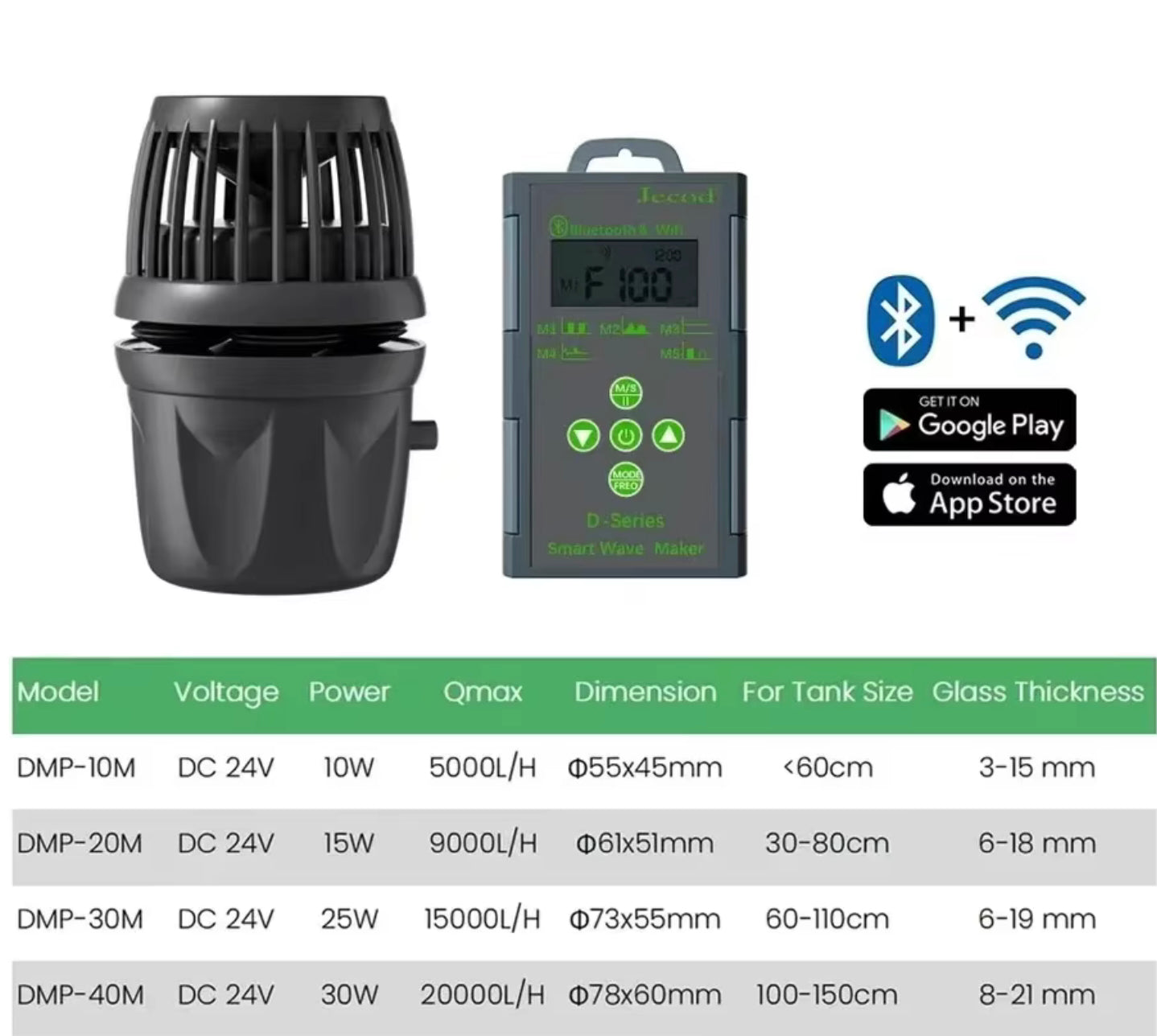 Jecod Jebao DMP Series Smart wavemaker cordless WiFi & Bluetooth App