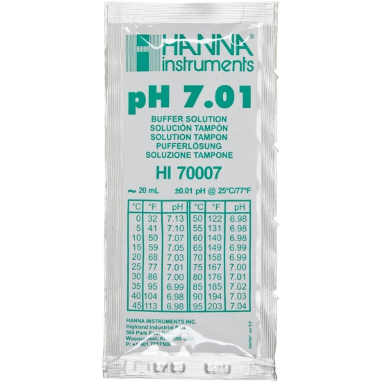 Hanna Instruments HI70007 pH 7.01 buffer solution 20ml