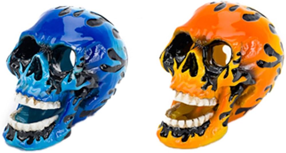 Penn-Plax Deco-Replicas Fire Skull Aquarium Ornament, Mini Resin